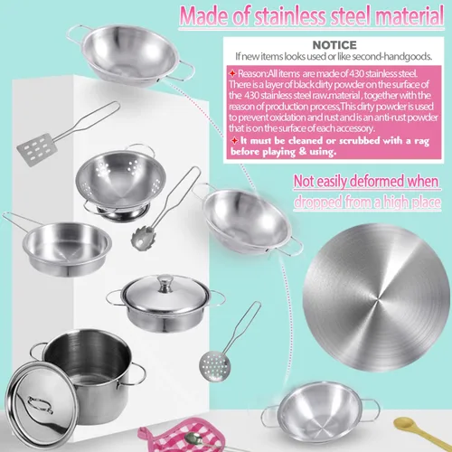 Miniatura 5 de Mini ollas y sartenes de juguete para niños, juego de cocina de simulación, utensilios de cocina, juguetes de cocina, mini utensilios de cocina