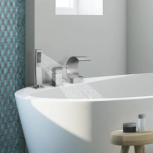 Miniatura 6 de Grifo de bañera en cascada con ducha de mano: EVERSTEIN Roman - Juego de grifos de bañera con rociador de mano, filtro de bañera de latón macizo