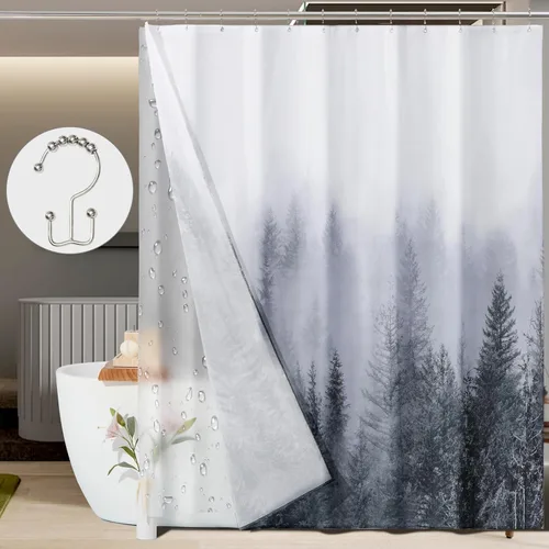 Miniatura 17 de ORTIGIA Juego de cortina de ducha pequeña 3 en 1 y forro de PEVA transparente, 36 x 72 pulgadas de ancho medio con 6 ganchos de doble cara, cortinas