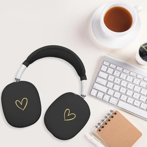 Miniatura 2 de Funda para AirPods Max, silicona suave antiarañazos con patrón de corazón dorado para auriculares Apple AirPods Max (negro)