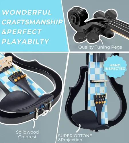 Miniatura 4 de Vangoa Violín eléctrico, kit de violín eléctrico silencioso 4/4 para principiantes, adultos y adolescentes, juego de iniciación de violín eléctrico