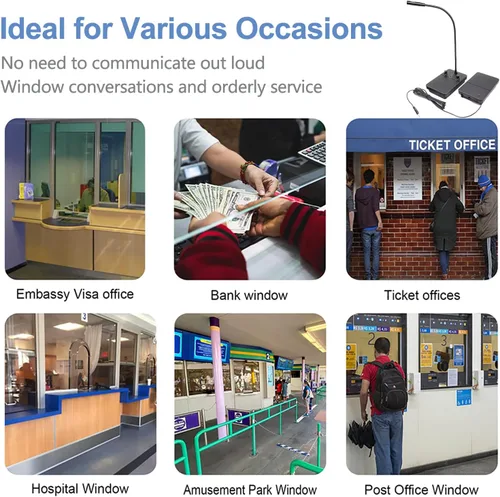 Miniatura 6 de Sistema de intercomunicación de ventana de contador de banco, micrófono de intercomunicación de doble vía antiinterferencia, conversación a través