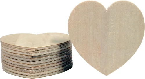 Creative Hobbies Formas de madera sin terminar con forma de corazón, listas para pintar o decorar, 3.5 pulgadas de ancho | Paquete de 12