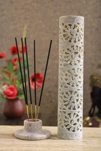 Miniatura 9 de Carry Me - Soporte para varillas de incienso de mármol Quemador de velas, soporte para velas de té, tallado floral hecho a mano, 3 x 3 x 10.5