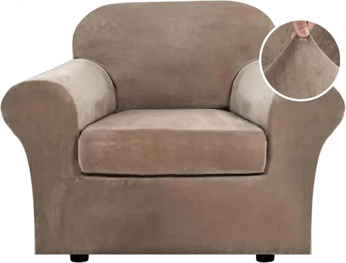 Miniatura 74 de H.VERSAILTEX - Funda elástica para sofá de 3 piezas, de suave terciopelo afelpado, para sofá biplaza con 2 cojines de hasta 72 pulgadas de ancho, se
