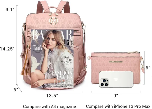 Miniatura 72 de MKP COLLECTION Mochila de moda para mujer, bolsa convertible grande para mujer, mochila de viaje, bolsa de hombro, juego de 2 piezas con borla, Beige