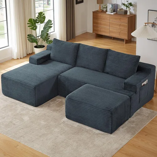 Miniatura 58 de Sofá modular Cloud de 95 pulgadas con otomana, moderno sofá nube en forma de U con asiento profundo, cómodo sofá de pana de 3 plazas, sofá de espuma