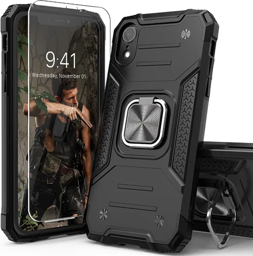 Miniatura 17 de Funda protectora ligera para iPhone Xs con protector de pantalla, absorción de golpes, resistente a prueba de caídas con soporte para automóvil