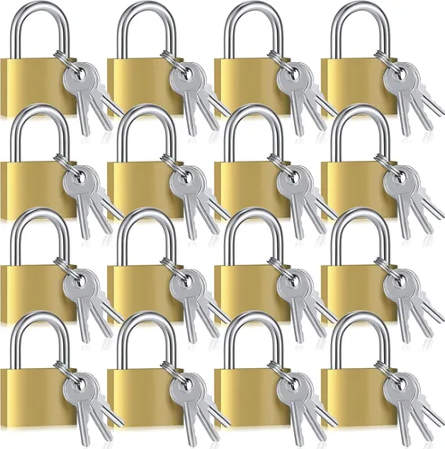 Miniatura 52 de Yaocom 24 piezas de candado con llave de latón sólido, pequeño candado amarillo para gimnasio, candado fuerte con la misma llave para equipaje