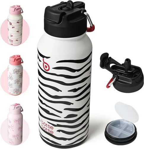 Miniatura 13 de BOTTLE BOTTLE Botella de agua deportiva de acero inoxidable de 32oz con aislamiento, botella de agua con pajita con diseño de tapa de doble uso