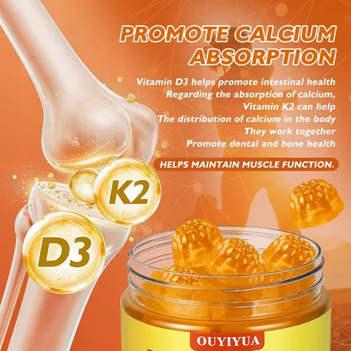 Miniatura 4 de Gomitas de vitamina D3 K2, vitamina D3 5000IU + K2 (MK-7) 100mcg gomitas para adultos Apoyo a la salud inmunológica, aumento de la función dental