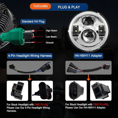 Miniatura 4 de Faro delantero LED de 7 pulgadas cromado con luces antiniebla para motocicleta, lámpara compatible con Harley Davidson Touring Road King Ultra