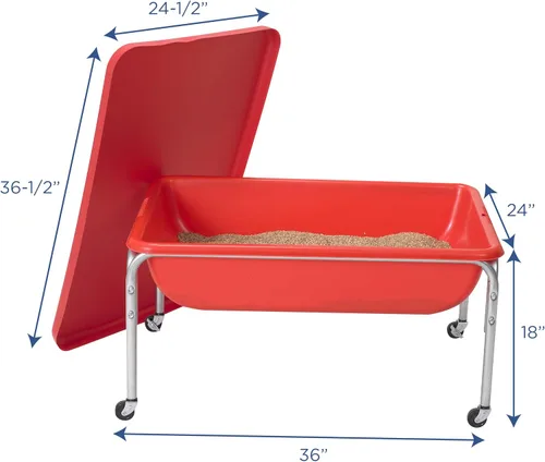 Miniatura 2 de Mesa sensorial mediana con tapa de Children's Factory – 18" de altura, caja de arena con tapa, mesa de agua para niños, rojo