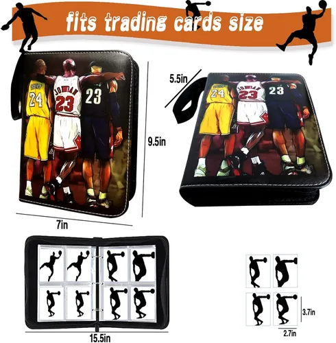 Miniatura 4 de Carpeta de tarjetas de baloncesto, carpeta de tarjetas intercambiables, 4 bolsillos con 50 fundas extraíbles, se adapta a 400 tarjetas deportivas