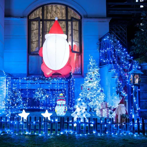 Miniatura 5 de JMEXSUSS 150 luces LED azules de Navidad para interiores y exteriores, luces de cadena conectables de 59 pies con enchufe, 8 modos de luces de hadas