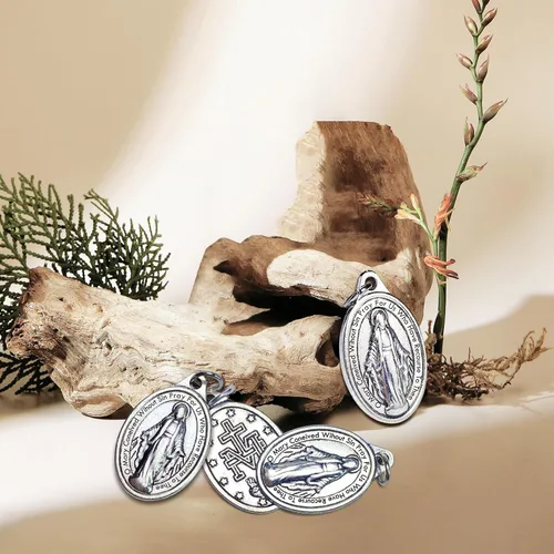 Miniatura 4 de Milagrosa Medalla a granel, paquete de 50 unidades, 1 pulgada, dije católico de medallas Milagrosa de plata para mujer, collar y collar de rosario