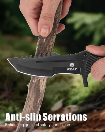 Miniatura 7 de REAT Cuchillo de hoja fija con funda, hoja de acero 440C de 4.1 pulgadas con diseño de espiga completa, mango ergonómico de plástico ABS, cuchillo