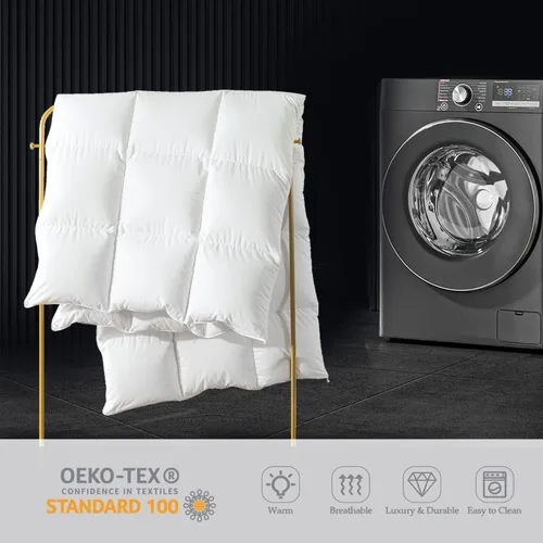 Miniatura 4 de WhatsBedding Edredón blanco de fibra de plumón, edredón de cama de lujo para todas las estaciones, relleno de edredón 100% algodón ultrasuave
