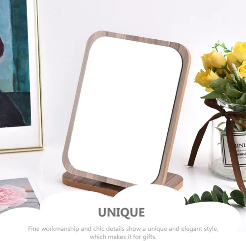 Miniatura 7 de Beaupretty Espejo de maquillaje plegable para escritorio, espejo de maquillaje con soporte de madera, mesa plegable para escritorio, encimera, baño