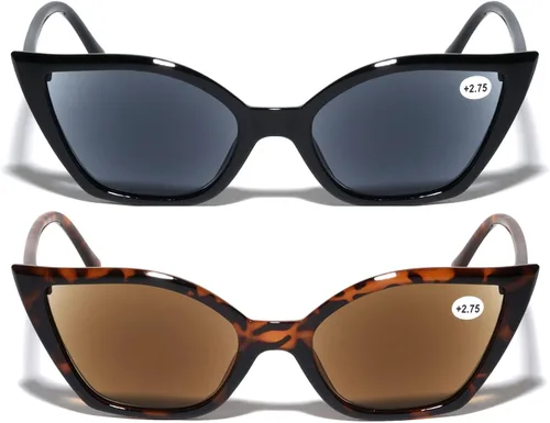 Miniatura 2 de 2 pares de lentes de sol de lectura para exteriores con punta puntiaguda para mujer, lentes de lectura con protección UV, no bifocales 1 Negro 1