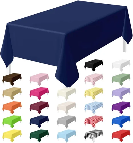Miniatura 21 de HEIPINIUYE - Juego de 2 manteles desechables color beige, 54 x 108 pulgadas, de plástico, manteles impermeables rectangulares desechables