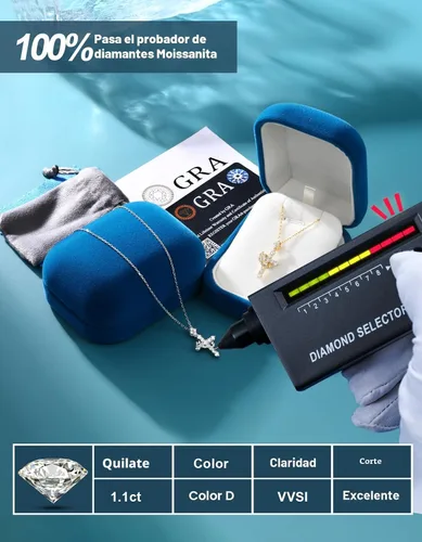 Miniatura 4 de YIMERAIRE Collar de Cruz Corona de Moissanita Mejorado Oro Vermeil de 14K 1.1 Quilates Delicado Helado Joyería de Cruz de Fe Cristiana Plata de Ley