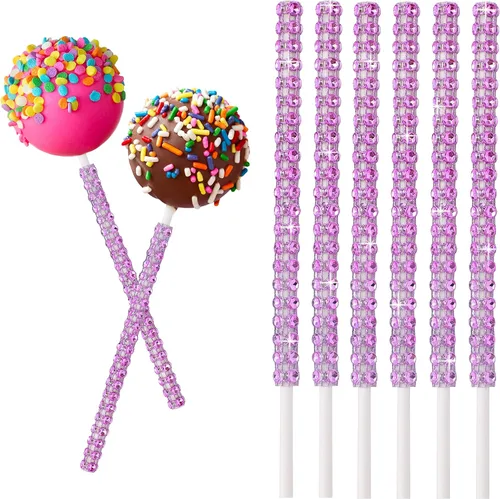 Miniatura 10 de 25 palitos de papel brillantes para tartas, palitos de piruleta con diamantes de imitación con brillantina, soporte para dulces para chocolate, Negro