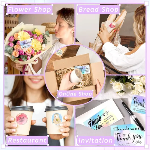 Miniatura 6 de zheyistep Juego de 360 tarjetas de agradecimiento y calcomanías, 180 tarjetas holográficas, 20 calcomanías de agradecimiento para pequeñas empresas