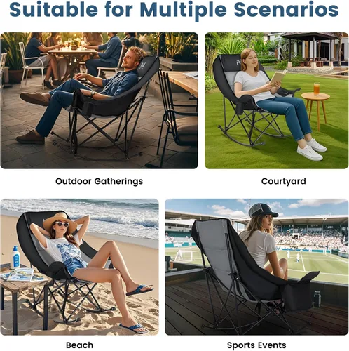 Miniatura 7 de LILYPELLE Oversized Rocking Camping Chair for Adults, Heavy Duty Folding Outdoor Chair 400 LBS Capacity, Padded Portable Rocker Chair with Cooler