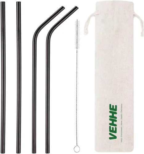 VEHHE Popotes de metal negro reutilizables de acero inoxidable con cepillo de limpieza para vasos Yeti RTIC SIC Ozark Trail de 20/30 onzas (Negro 2