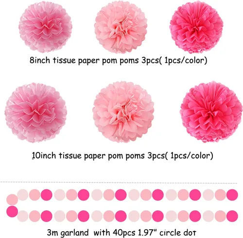 Miniatura 2 de Galentines - Decoraciones de fiesta de color rosa intenso para el día de San Valentín, 23 piezas de cumpleaños para niña, baby shower, serpentinas