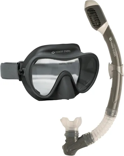 Miniatura 2 de Hawaii Divers Deep Sea Adult Snorkel Combo - Tempered Glass Snorkel Mask with Silicon Skirt, Dry-Top Snorkel Gear for Adults, Single Anti Fog Lens