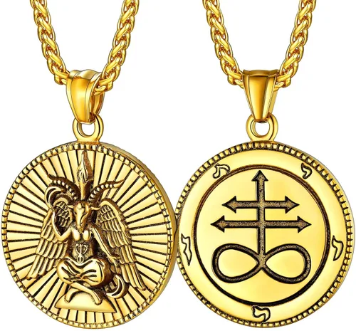 FaithHeart Leviathan Satanic Brimstone Cross Necklace, Gold Plated Stainless Steel Satan Church Jewelry, Alchemical Symbol for Brimstone Pendant