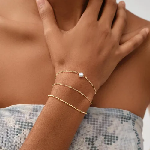 Miniatura 2 de MEVECCO - Brazalete para mujer, chapado en oro de 14 quilates, cadena delicada, joyería simple, bonita, hecha a mano y minimalista para ella