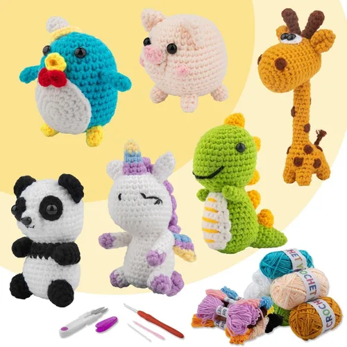 Miniatura 8 de Kit de 6 piezas de ganchillo para principiantes, kit de punto con videos paso a paso, hilo, gancho de ganchillo, kit de tejido para principiantes