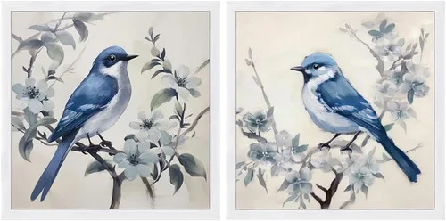 Kunstorner Juego de 2 cuadros de pájaros azules para decoración de pared, con ramas y bonita decoración de pájaro para cocina y dormitorio (2
