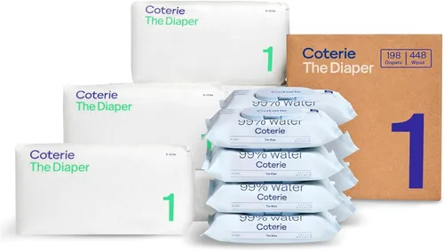 Miniatura 9 de Coterie Kit de toallitas y pañales para bebés, tamaño 1 (99 unidades) y tamaño de pañales para recién nacidos (93 unidades), paquete de 8 (448)