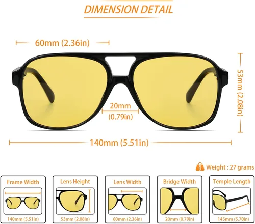 Miniatura 3 de Lentes de sol vintage retro de los años 70 para mujer y hombre, montura clásica, cuadrada y grande estilo aviador, lentes naranjas de moda UV400