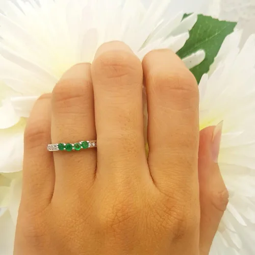 Miniatura 2 de Anillo redondo de oro de 14 quilates con esmeralda y diamantes para mujer, anillo de boda, Oro, Esmeralda