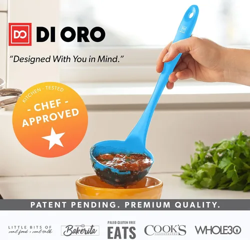Miniatura 6 de DI ORO Cucharón de Silicona – Cucharón de sopa para cocinar y servir resistente al calor – Cucharón grande de sopa de cocina seguro para utensilios