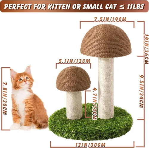 Miniatura 5 de Rascador para gatos, rascador de hongos para gatos con tapas de sisal natural, poste para rascar y base resistente para gatitos y gatos pequeños