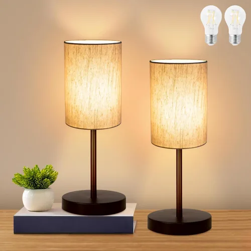 Miniatura 16 de RISLG Juego de 2 lámparas de mesa para recámara, lámparas de noche para mesita de noche con interruptor de cable, lámparas de escritorio