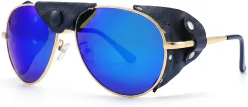 OSSAT Gafas de sol polarizadas con protectores laterales de piel de vacuno a prueba de viento Gafas clásicas de pesca de montaña