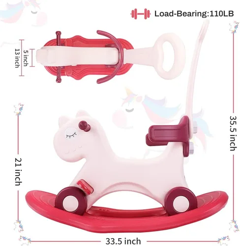 Miniatura 6 de Ancaixin Caballo mecedor 4 en 1 para niños pequeños de 1 a 3 años de edad, juguetes de paseo en bicicleta de equilibrio con asa de empuje, respaldo