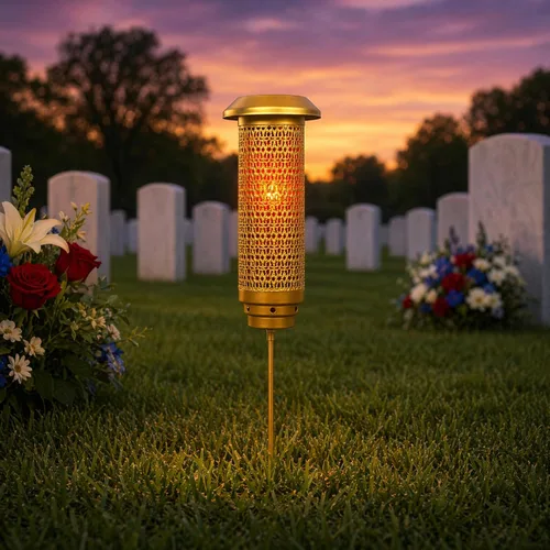 Luces solares para cementerio, malla de filigrana, luces solares conmemorativas para tumba
