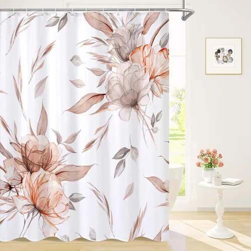 Miniatura 9 de Litabel Cortina de ducha bohemia con estampado floral de acuarela azul y gris, estilo de pintura de tinta, cortinas de ducha de flores y hojas