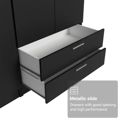 Miniatura 6 de Madesa Juego de armario de 6 puertas y 4 cajones, armario de almacenamiento para dormitorio, con estantes y espacio para colgar, 94 pulgadas de Negro