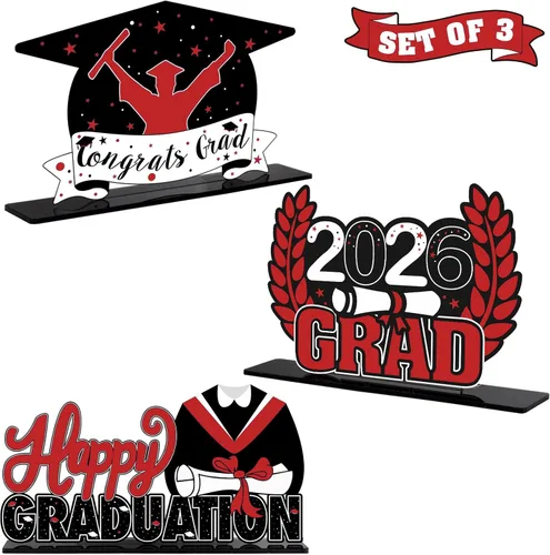 Miniatura 8 de LINGTEER Decoraciones de fiesta de graduación de clase 2026 – 3 piezas de felicitaciones de graduación 2026 de acrílico para centros de mesa de Azul