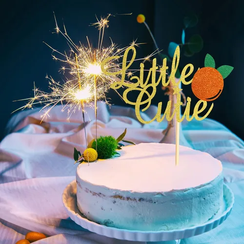 Miniatura 6 de Decoración de pastel Little Cutie con purpurina dorada y naranja para decoración de tartas con temática cítrica, baby shower, cumpleaños, pasteles
