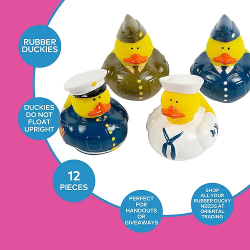 Miniatura 3 de Fun Express Paquete de 12 patos de goma militares a granel, recuerdos de fiesta del ejército para cumpleaños de niños y premios en el aula, juego